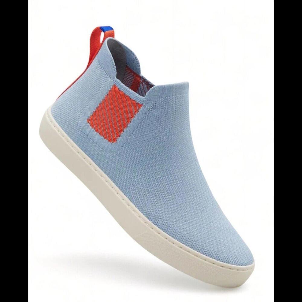 Rothy's Chelsea High Top Boot Sneakers Shoes Artic Blue / Orange Women’s sz 8.5